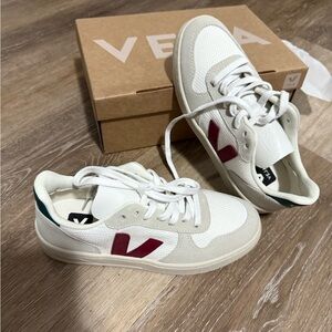 Veja White Sneakers with Red and Green Accents